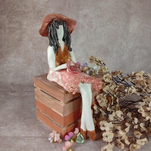 Romantic Clay Figures, Vintage Figurines Clay, Romantic sculpture, Handmade ornaments, Art ceramic figurines, Flower girl, Gift for her