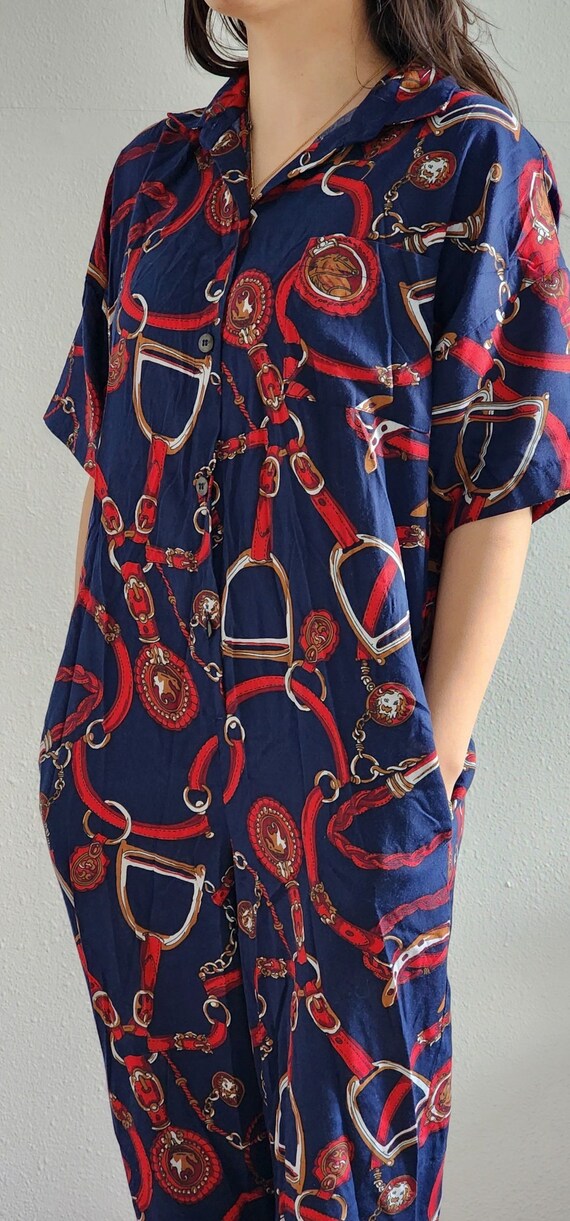 Vintage Blue nd Red jumpsuit western / equestrian 