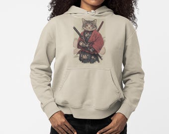 Sweat à capuche Samurai Cat : Streetwear japonais Anime Graphic Sweatshirt