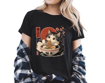 Ramen Cat Shirt, Kawaii Cat Tee, Cat Eating Ramen Shirt, Japanese Anime Cat Shirt, Cute Cat Lover Gift, Ramen Noodles Tee