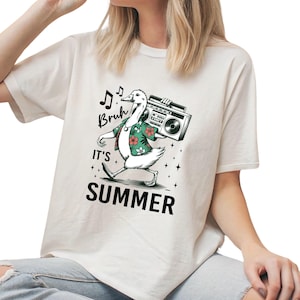 Zomer-T-shirt grappige eend Bruh Its Summer-shirt, uniseks cartoon grafisch T-shirt, hiphop boombox Duck-T-shirt, shirt strandhumor, smileysteek