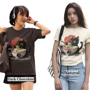 Black Cat Ramen Shirt, Cute Cat Eating Noodles Tee, Kawaii Cat Shirt, Anime Food Shirt, Funny Cat Lover Gift, Japanese Ramen Shirt image 6