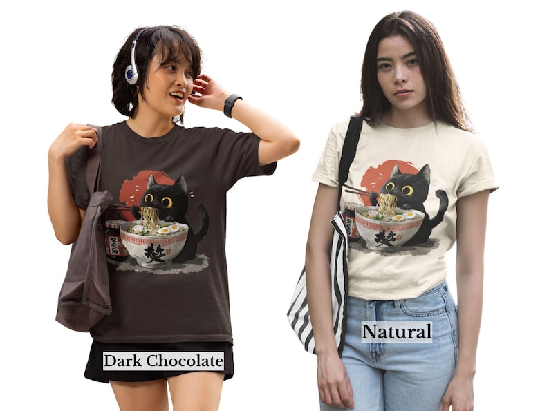 Black Cat Ramen Shirt, Cute Cat Eating Noodles Tee, Kawaii Cat Shirt, Anime Food Shirt, Funny Cat Lover Gift, Japanese Ramen Shirt image 6