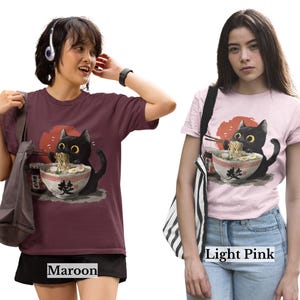 Black Cat Ramen Shirt, Cute Cat Eating Noodles Tee, Kawaii Cat Shirt, Anime Food Shirt, Funny Cat Lover Gift, Japanese Ramen Shirt image 5