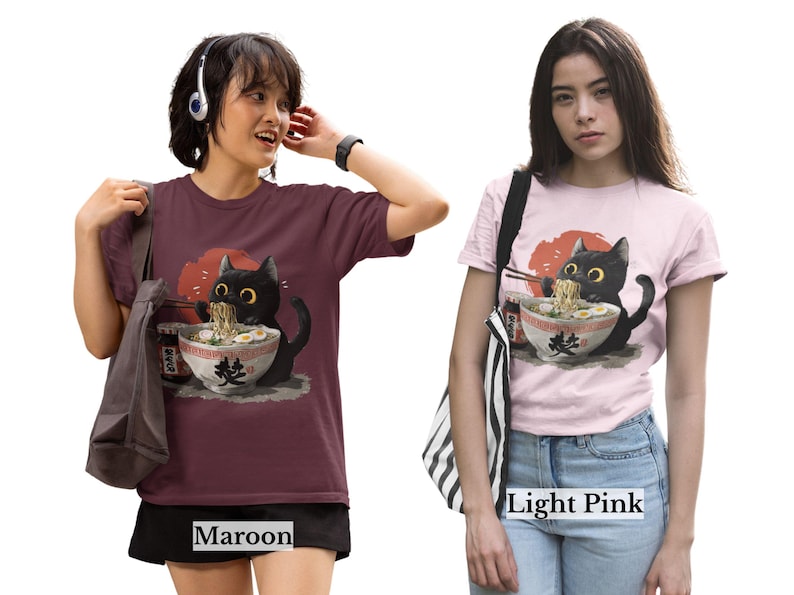 Black Cat Ramen Shirt, Cute Cat Eating Noodles Tee, Kawaii Cat Shirt, Anime Food Shirt, Funny Cat Lover Gift, Japanese Ramen Shirt image 5