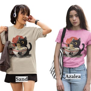 Black Cat Ramen Shirt, Cute Cat Eating Noodles Tee, Kawaii Cat Shirt, Anime Food Shirt, Funny Cat Lover Gift, Japanese Ramen Shirt image 4