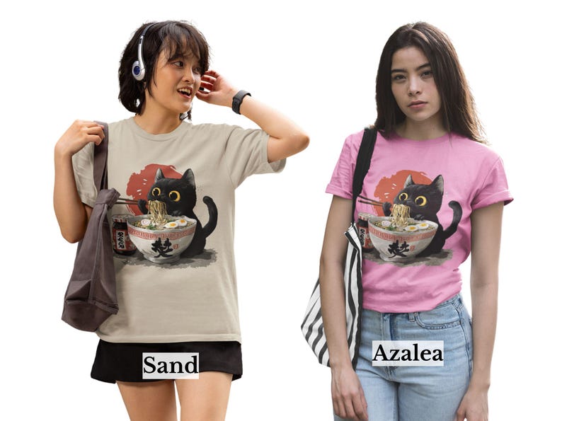 Black Cat Ramen Shirt, Cute Cat Eating Noodles Tee, Kawaii Cat Shirt, Anime Food Shirt, Funny Cat Lover Gift, Japanese Ramen Shirt image 4
