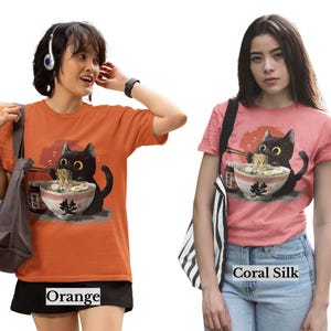 Black Cat Ramen Shirt, Cute Cat Eating Noodles Tee, Kawaii Cat Shirt, Anime Food Shirt, Funny Cat Lover Gift, Japanese Ramen Shirt image 3
