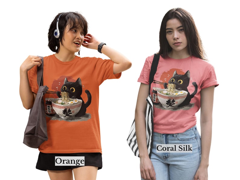 Black Cat Ramen Shirt, Cute Cat Eating Noodles Tee, Kawaii Cat Shirt, Anime Food Shirt, Funny Cat Lover Gift, Japanese Ramen Shirt image 3
