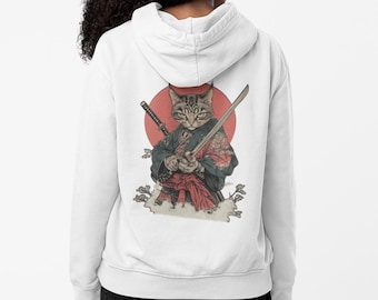 Bluza z kapturem Samurai Cat - Japoński wojownik uliczny - Bluza z kapturem unisex z grafiką oversize