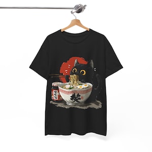 Black Cat Ramen Shirt, Cute Cat Eating Noodles Tee, Kawaii Cat Shirt, Anime Food Shirt, Funny Cat Lover Gift, Japanese Ramen Shirt image 9