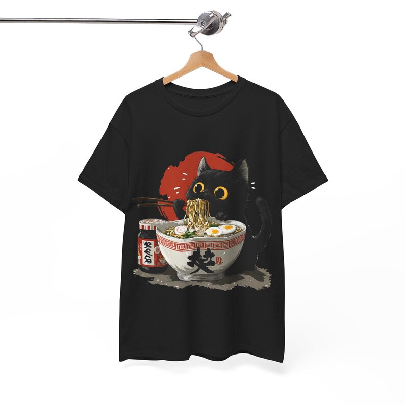 Black Cat Ramen Shirt, Cute Cat Eating Noodles Tee, Kawaii Cat Shirt, Anime Food Shirt, Funny Cat Lover Gift, Japanese Ramen Shirt image 9