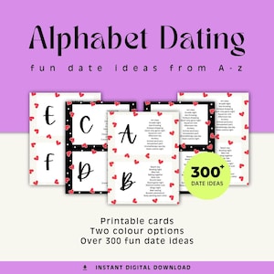 A-Z Alphabet Datum Nacht Idee druckbare Karten | Alphabet Dating für Paare | A-Z Dating-Ideen | A-Z Date Night Ideen | Alphabet Datum Nacht