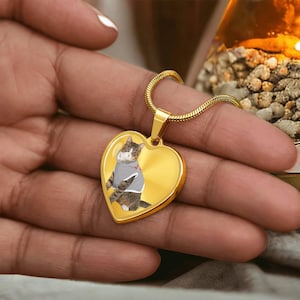 Luxury Graphic Heart Necklace,Pet Portrait Heart Necklace, Engraved Pet Necklace, Heart Shaped Necklace, Custom Pet Necklace,