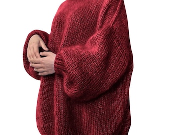 Oversized Mohair Sweater | Hand Knitted Chunky Mohair Sweater | Cozy Turtleneck Women's Knitwear