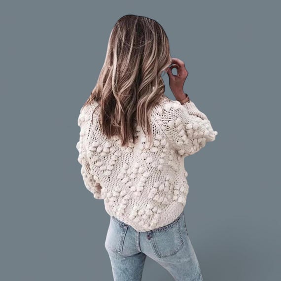 Dreamy Pom-pom Cardigan With Wool Hearts
