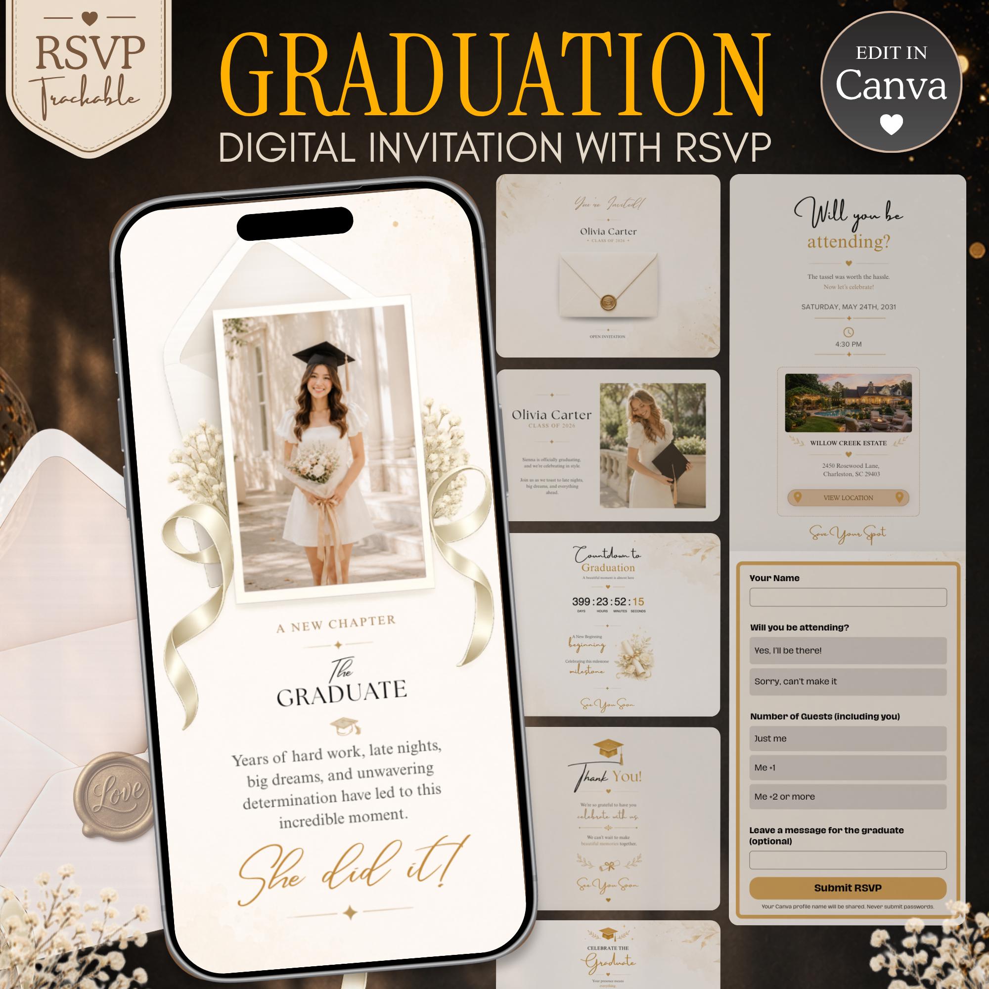 Graduation Invitation Website Template, Editable Canva RSVP, Digital ...