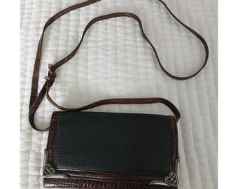 Brighton Small Leather Crossbody Bag  Wallet Black/Brown Vintage In EUC