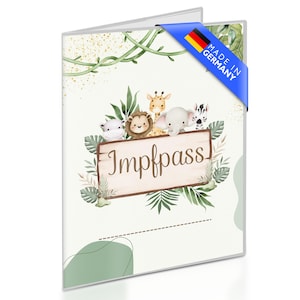 Individuelle Impfpasshülle/Impfausweis Hülle Dschungeltiere (9,9 x 13,7cm) für Kinder (selbst personalisierbar) | Geschenk für Geburt