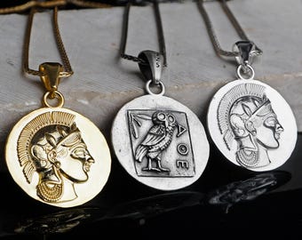 Gold Owl of Athena Pendant, Tetradrachm Coin Pendant, Sterling Silver Ancient Greek Coin Pendant, Greek Mythology Necklace, Minerva Necklace