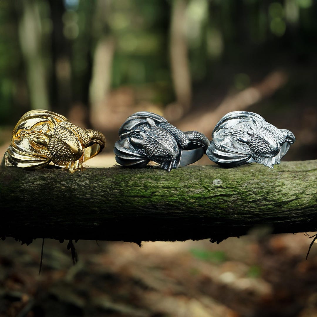 Gold Toothless Ring, Cute Night Fury Ring, Hiccup Ring Sterling Silver ...