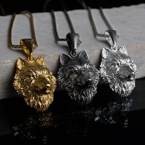 Gold Wolf Head Pendant, Alpha Wolf Necklace Sterling Silver, Angry Wolf Necklace, Wild Wolf Necklace, Fenrir Head Charm, Gift for Boyfriend