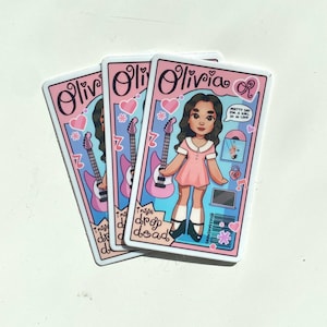 Olivia Rodrigo-inspirerat dockklistermärke, vinyl, teckning, popstjärna CD-vinyldekoration. Du verkar ganska ledsen för att vara så kär i en tjej.