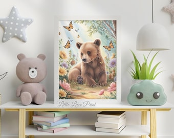 Rustic Bear Nursery Print: Woodland Animal Illustration (Digital Download