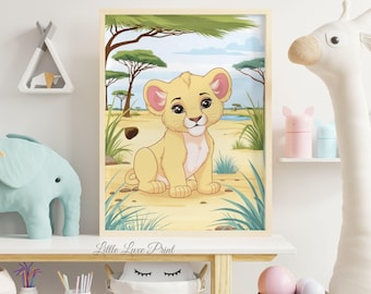 Lion Cub Nursery Print: Safari Animal Poster, Gender Neutral Decor (Instant Download)