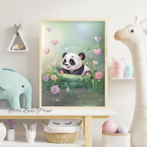 Póster de cachorro de panda con corazón / Bonito arte de pared para habitación infantil / Decoración infantil, obra de arte infantil, regalo para baby shower