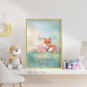 Cute Baby Fox Cub Nursery Wall Art Printable | Woodland Animal Kids Room Decor | Forest Playroom Poster Illustration | Instant Download