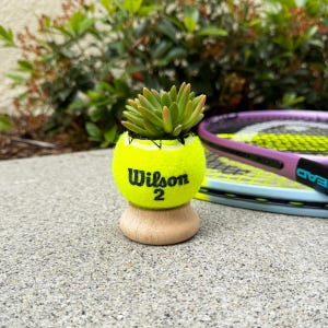 Tennis Ball Planter w/ stand, Succulent Planter, Athlete, Tennis Gift, Unique Sports Home Decor, Sports Theme Room, Grand Slam, Sports Gift