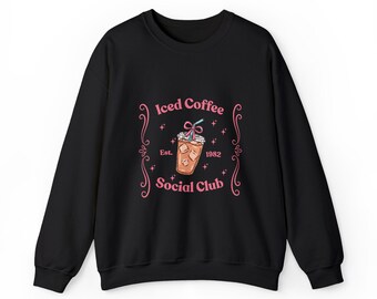 Iced Coffee Social Club Crewneck Sweatshirt | Retro Coffee Illustration