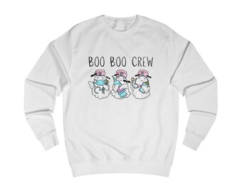 Boo Boo Crew Ghost Trio Sweatshirt | Pastel Halloween Ghosts, Cozy Cotton Blend
