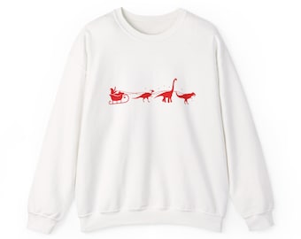 Santa Sleigh with Dinosaurs Crewneck Sweatshirt | Retro Dino Holiday