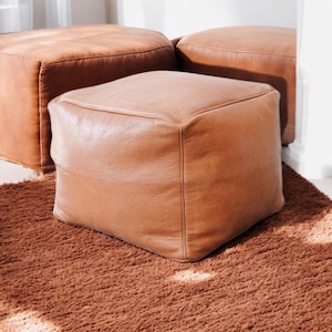 Authentieke lederen Ottomaanse poef, onbemande poef, Marokkaanse poef poef, vierkante lederen poef, handgemaakte Boho Home Decor