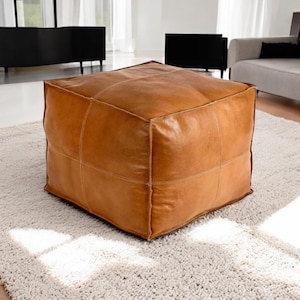 Authentieke lederen Ottomaanse poef, onbemande poef, Marokkaanse leren poef, vierkante leren poef, handgemaakte Boho Home Decor