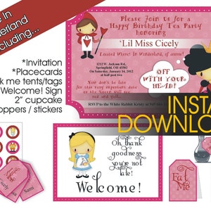 Alice In Wonderland Birthday Invitation Party Kit - Editable / Digital Plus Plus Plus -  INSTANT DOWNLOAD
