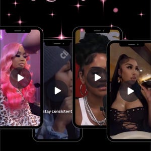 May include: Black graphic with the text "Boss Girl Reels Vault" and four phone screens displaying video content. The text "50 Viral Reels to Help You Post, Build & Get Seen" is also present. Pink stars and sparkles decorate the background.