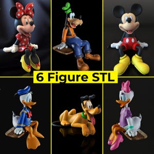 6 Cartoon Figure Stl Files, Disney Mickey Mouse, Minnie Mouse Figure, Donald Duck, Daisy 3D Model, Pluto, Goofy Pateta, High Quality STL