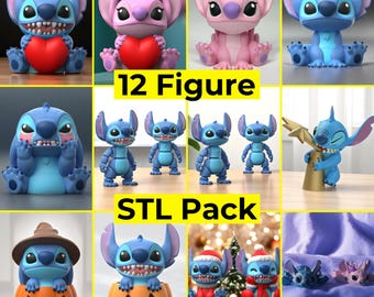 12 Stitch High Quality STL File, Flexi Stitch Figure STL, Valentine Angel Model, Stitch Figure, Easy To Print, Movie Anime 3D Model