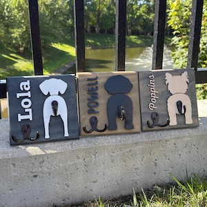 Personalized Dog Leash Holder: Custom Pet Name, Solid Wood