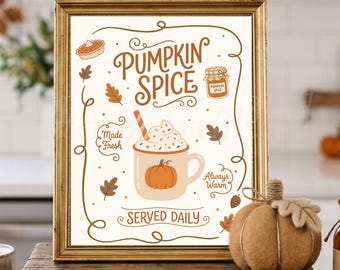 Fall Coffee Bar Sign, Pumpkin Spice Wall Art, Fall Kitchen Print, Hot Cocoa Bar Sign, Autumn Drink Station Print, Hot Chocolate Bar Decor