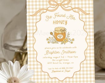 She Found Her Honey Bridal Shower Invitation, Bee Themed Bachelorette Party Invitation, Gingham Bee Shower Invite