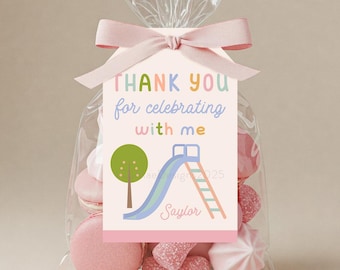 Bedankkaartjes voor parkfeest, kaartjes voor speeltuingunsten, gunsten voor parkfeest, gunsten voor verjaardagsfeestje meisje, afdrukbare cadeaukaartjes, gunstkaartje voor kinderen