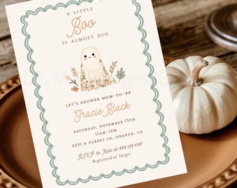 Little Boo Baby Girl Shower Invitation, Floral Ghost Baby Shower Invitation,  Spooky Cute Halloween Baby Shower Printable Invite