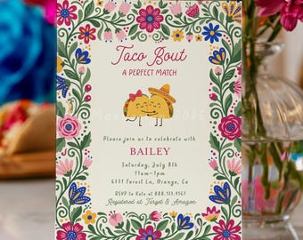 Fiesta Bridal Shower Invitation, Taco Bout a Perfect Match Invite, Taco Bout Love, Cinco De Mayo Bright Colors Wedding Shower Invitation