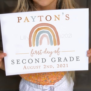 Boho Rainbow 1st Day of School Sign, Rainbow Back to School Printable, Girl&#39;s First Day of School Sign, Personalized First Day of School