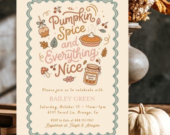 Pumpkin Spice Baby Shower Invitation, Fall Baby Girl Shower Invite, Little Pumpkin Autumn Baby Shower Printable