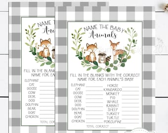 Baby Animals Game, Woodland Baby Animals Game, Name the baby animals, baby shower games, instant download, printable baby shower games